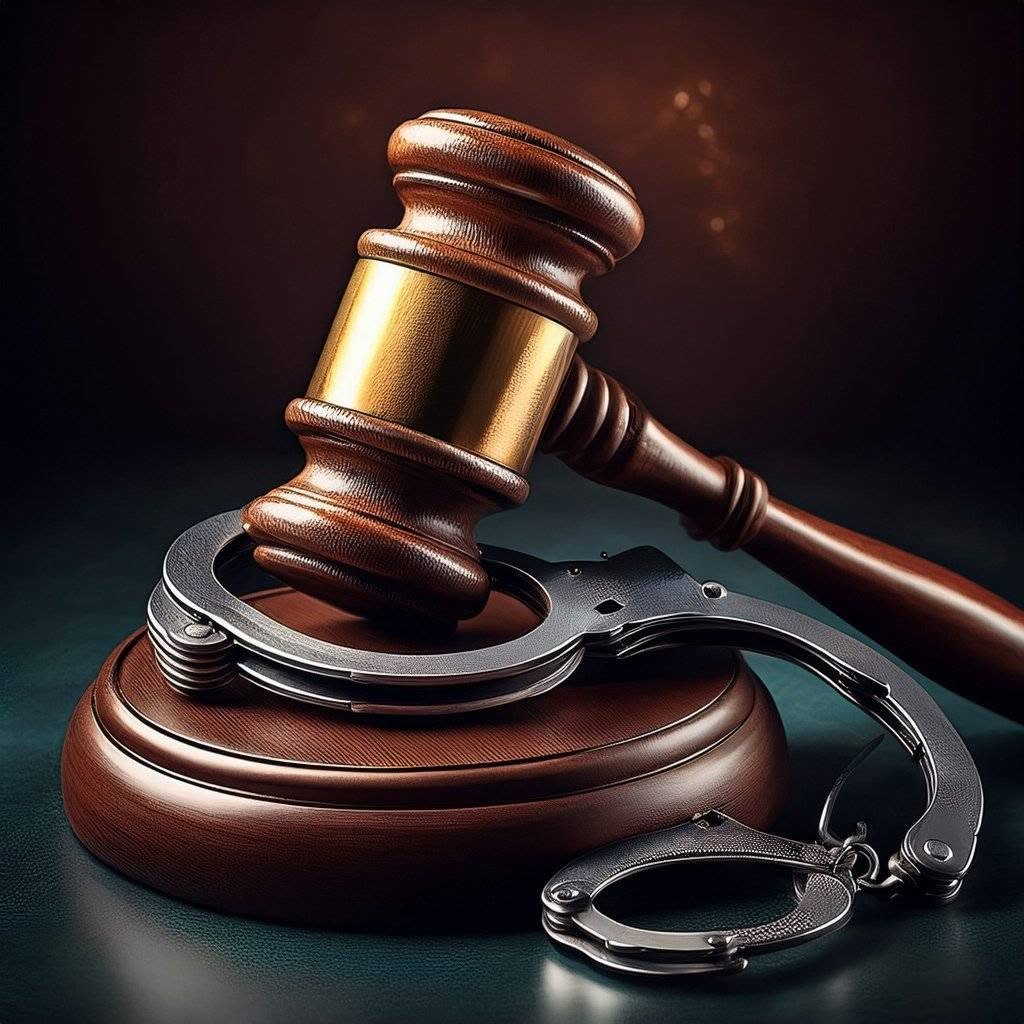 Gavel and handcuffs illustrating a Kisumu child defilement case in which a man was sentenced to 20 years in prison.