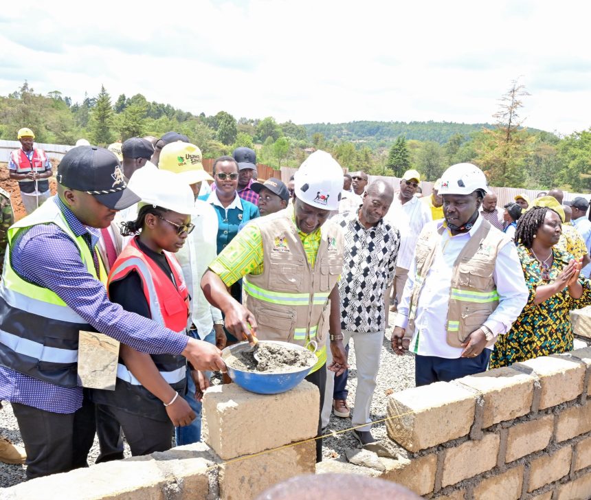 Officials inspect construction work during the development of the proposed KMTC Eldama Ravine Campus in Baringo County.