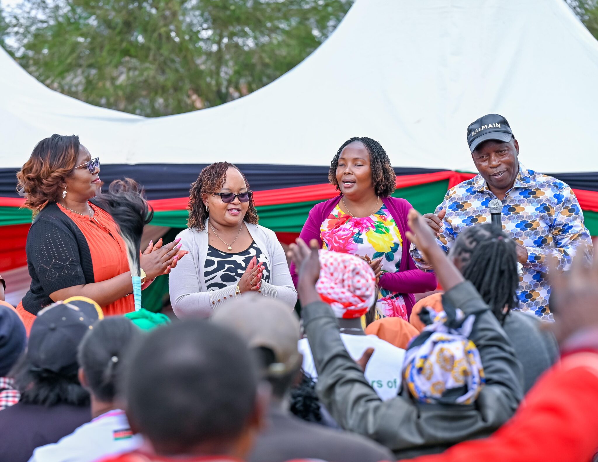 Kirinyaga Governor Anne Waiguru addresses residents during a community empowerment forum in Laikipia East.